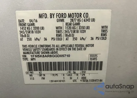 2016 Ford Police Interceptor z USA, uszkodzony, nr VIN 1FM5K8AR8GGD05710